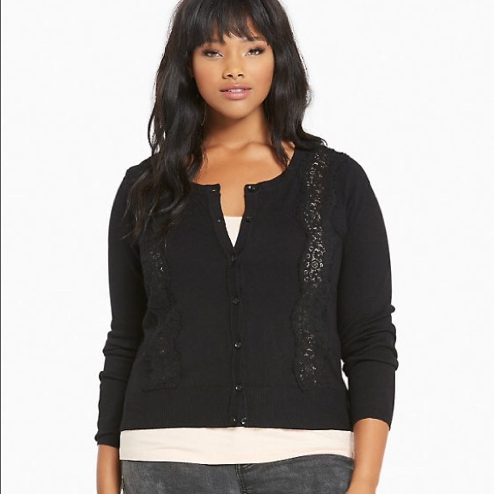 Lace inset cardigan. Black size 3